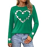 PECHAR St Patricks Day Shirt Women Lucky Shamrock Shirt Green Clover Long Sleeve St Patrick's Day Shirts Irish Gift Top