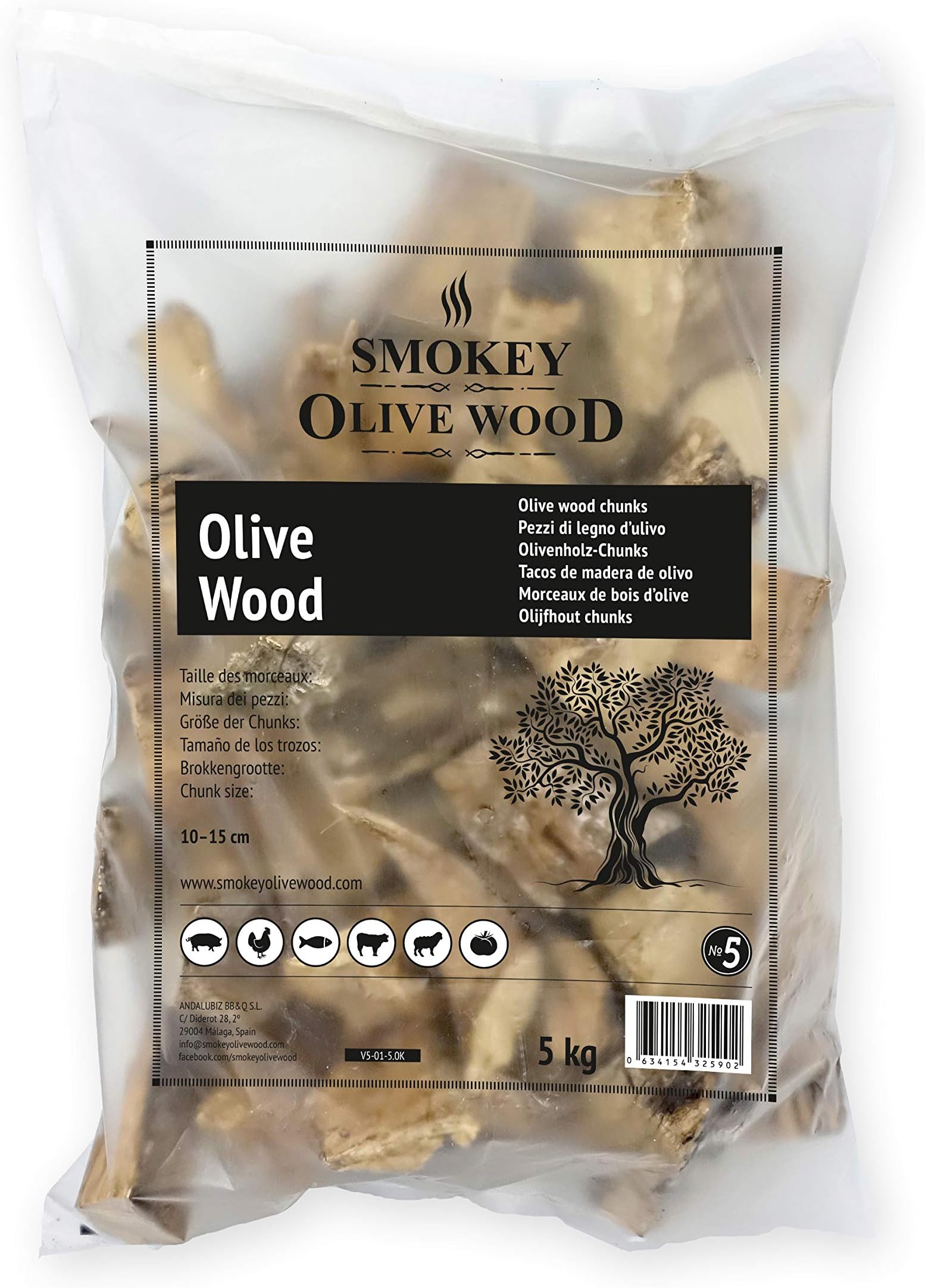 Smokey Olive Wood 5Kg Olive Wood for BBQ and smokers, raw chunks 5-10cm