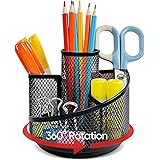 Siniffo Pencil Holder for Desk, Pen Holder with 360 Degree Rotating Function, Wire Mesh Pen Organizer for Desk, Office, Class