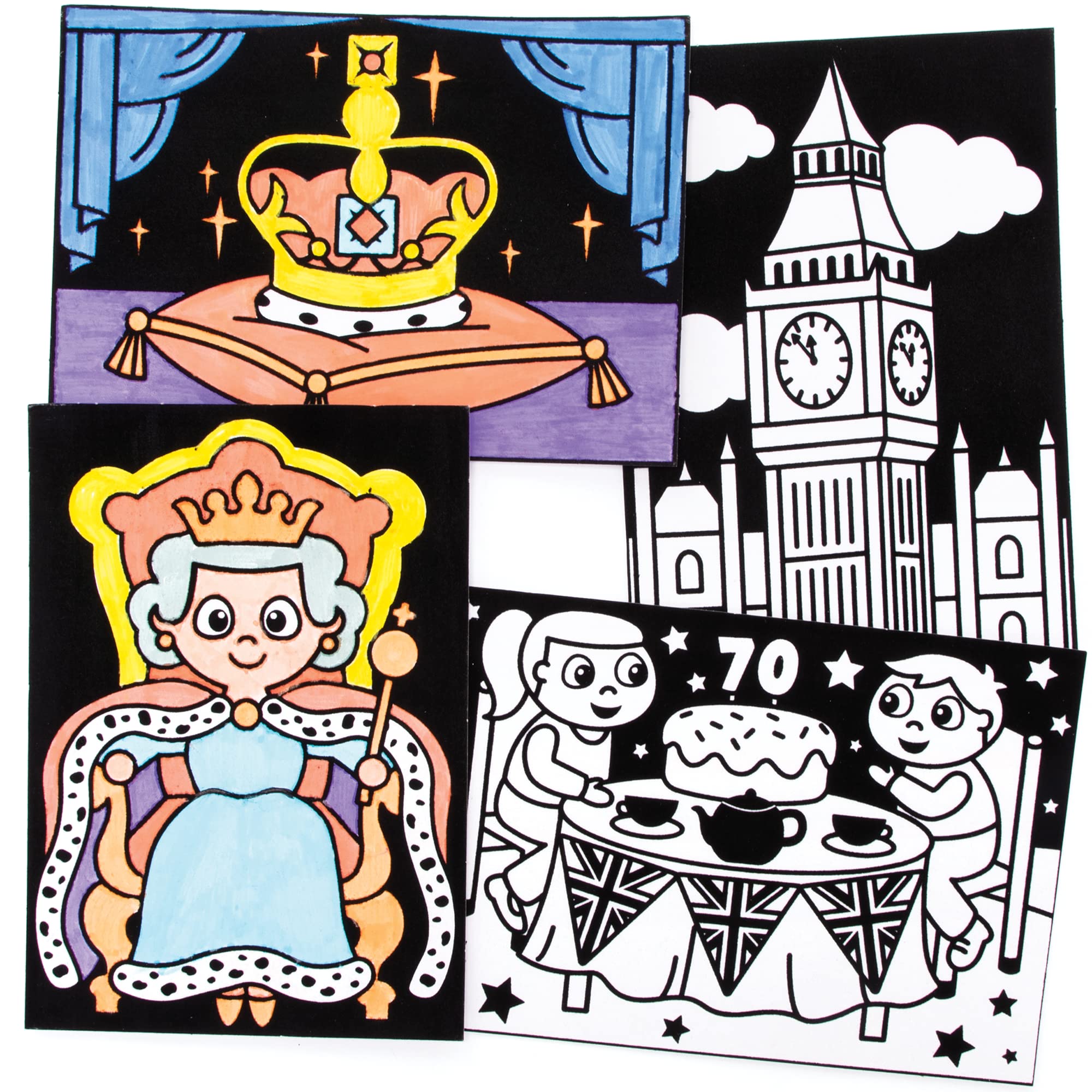 Baker Ross Jubilee Fuzzy Art Colouring Kit for Boys and Girls Aged 5 Plus, Pack of 10, Kids Jubilee Souvenir from, Assorted, PJ184