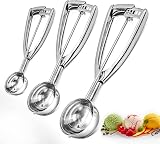 Bixel Ice Cream Scoops Set of 3 Large Medium Small 304 Stainless Steel