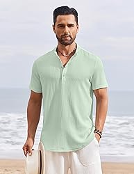 COOFANDY Men's Henley Short Sleeve Summer Beach