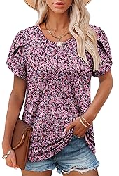 Round Neck Pleated Floral Shirts for Women Petal