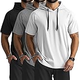 Ficerd 3 Pack Men's Short Sleeve Hoodie Workout Shirts Comfy Running Active Athletic Pullover Sweatshirt