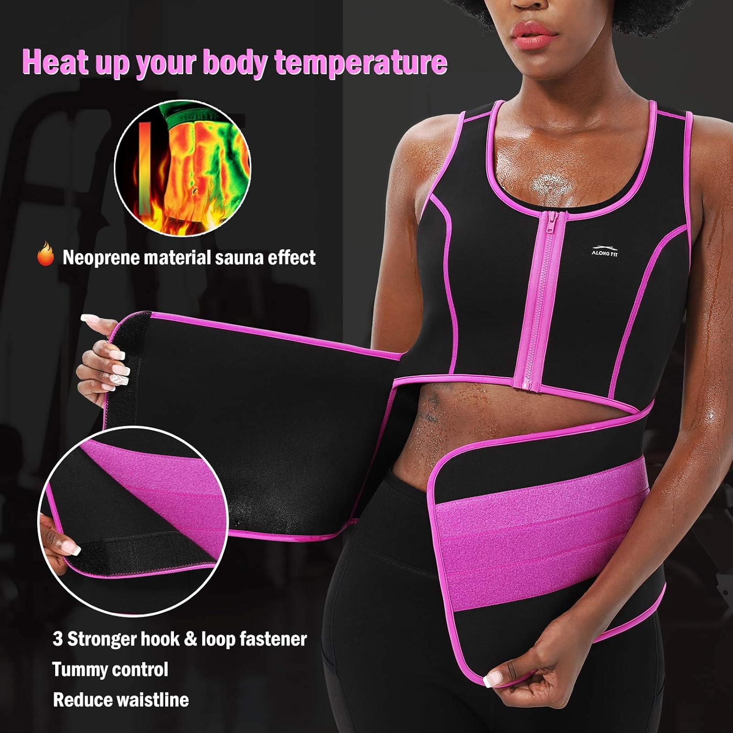 ALONG FIT Sweat Sauna Vest for Women Waist Trainer Corset Fitness Plus Size Neoprene Body Shaper : Clothing
