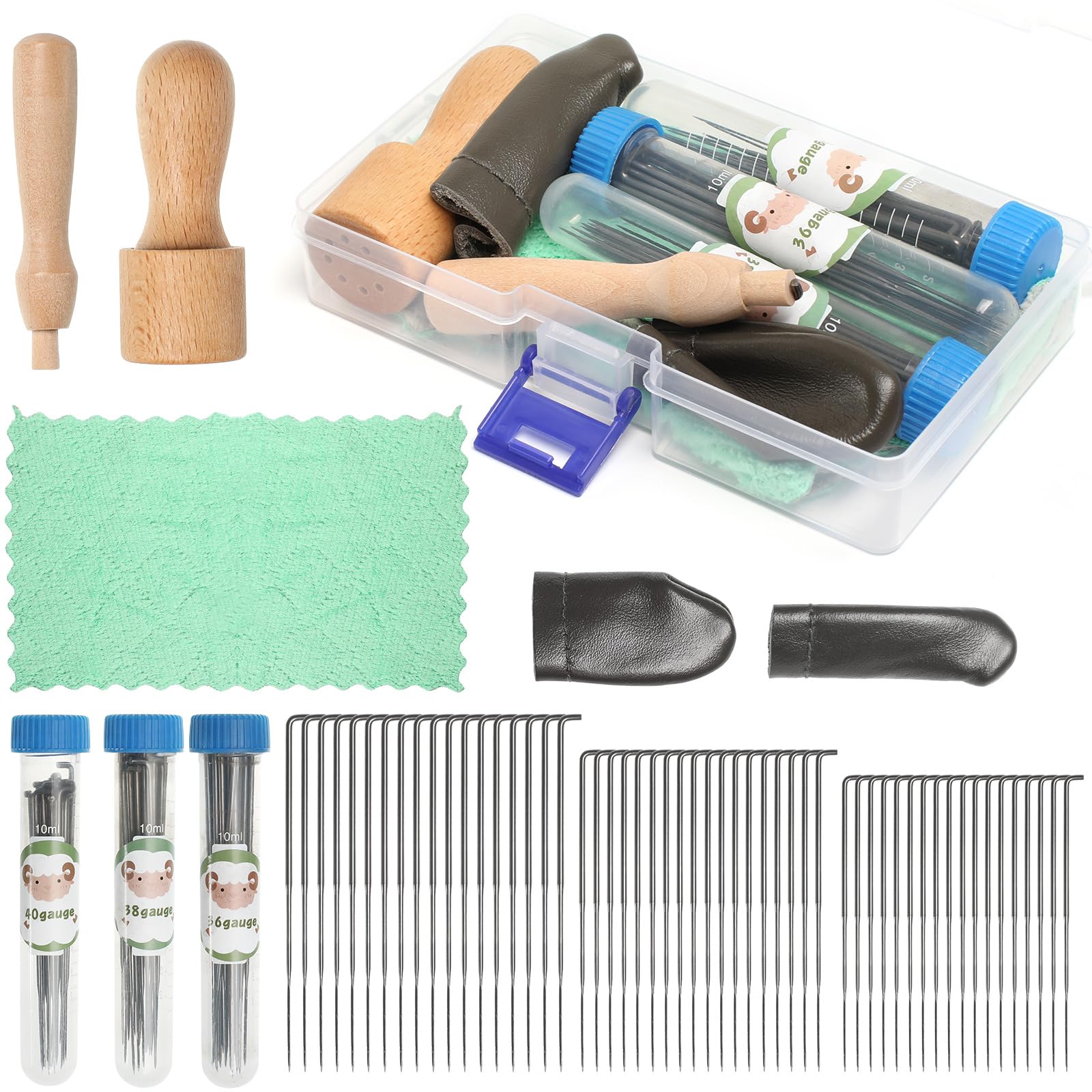 Felting Needles Kit - 3 Sizes Wool Felting Needles with Wooden Handle Storage Box for Beginner & Professional DIY Projects