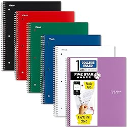 Five Star Spiral Notebook + Study App, 6 Pack, 1