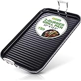 NutriChef 20x13in Grill Pan for Stove Top, Griddle Pan Double Burner, High Ridges, Nonstick, Dishwasher Safe