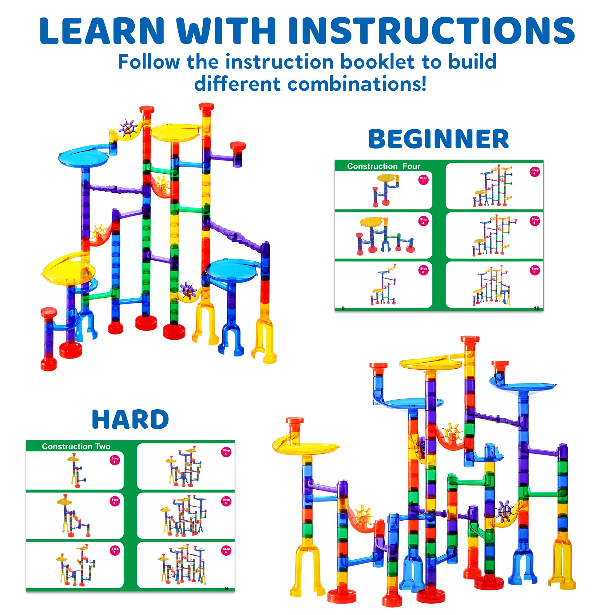 JOYIN 150Pcs Glowing Marble Run- Construction Building Blocks Toys with 5 Glow in The Dark Glass Marbles, STEM Educational Building Block Toy, Gift for Christmas