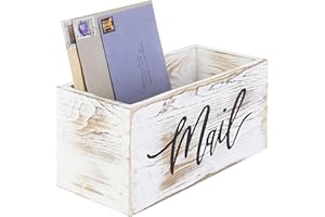 MyGift Whitewashed Wood Tabletop Decorative Mail Holder Box