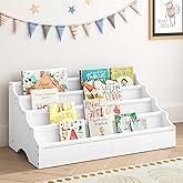 ELYKEN Toddler Bookshelf for Kids Rooms, Nursery Book Shelves with Open Forward Display, Montessori Book shelf for Baby Room, Small Children Classroom Books Rack Storage, Reading Corner for Kid, White