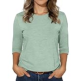 3/4 Sleeve Tops for Women Basic Crew Neck Spring Blouses Casual Fit Fall T Shirts