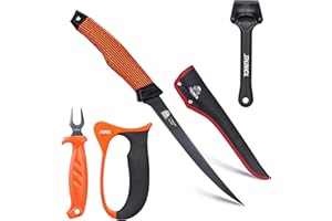 PROBITE RUNCL Fishing Fillet Knife Combo Set, Fishing Tools Kit With 7" Fillet Knife, Fillet Fork, Knife Sharpener and Fish Scaler Remover, 4 Pieces fishing Kit Tool, Perfect for Fresh or Saltwater