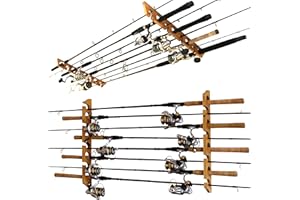 Rush Creek Creations 8 Fishing Rod Wall or Ceiling Storage Rack, Vertical or Horizontal Holder for Garage, 8 Rod and Reel Combo Capacity