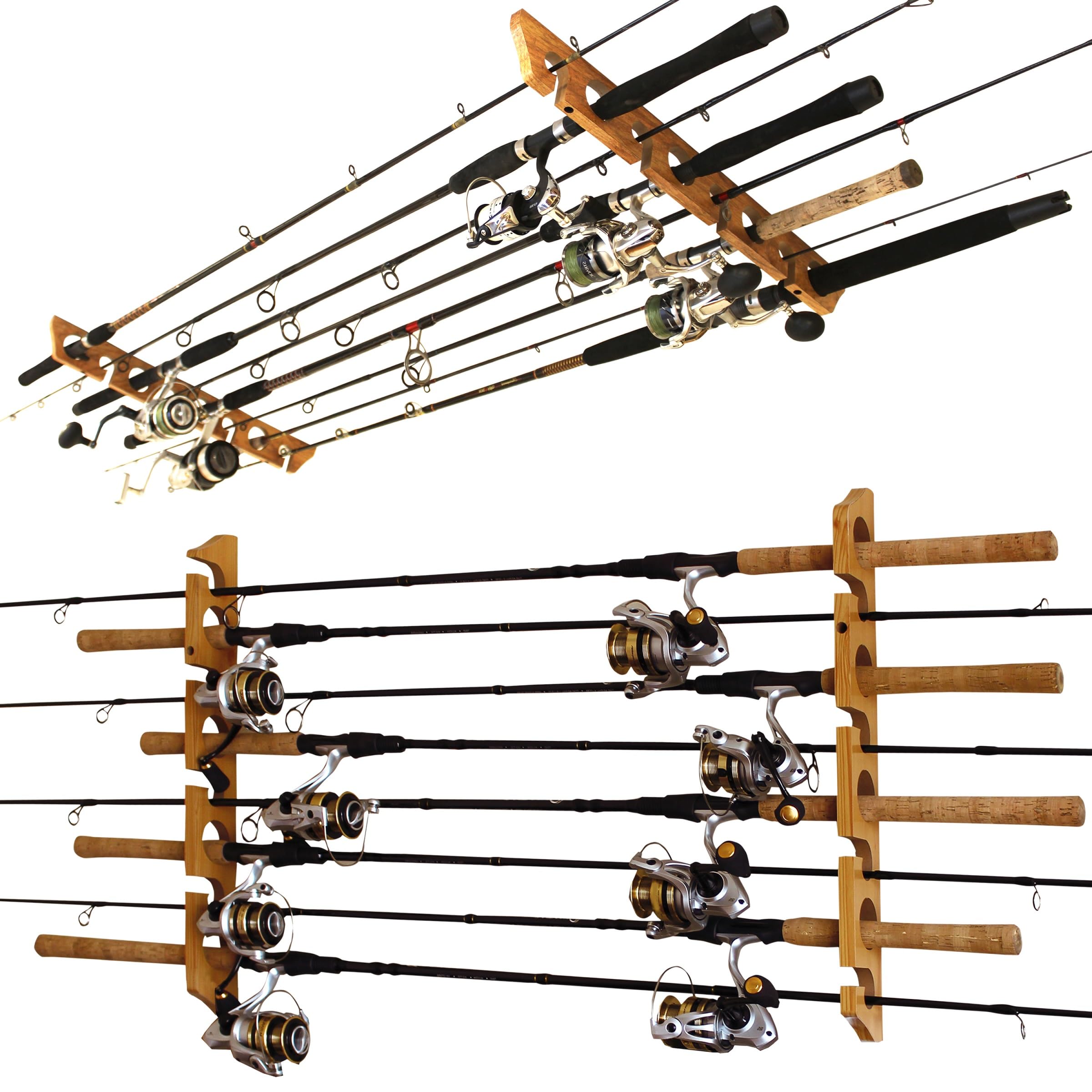 Rush Creek Creations | Ceiling Fishing Rod Holder for 8 Rods, Fishing Pole Holder for Garage Organization and Wall Storage, for Fishing Reels, Fishing Gear, and Fishing Accessories (Horizontal Rack)