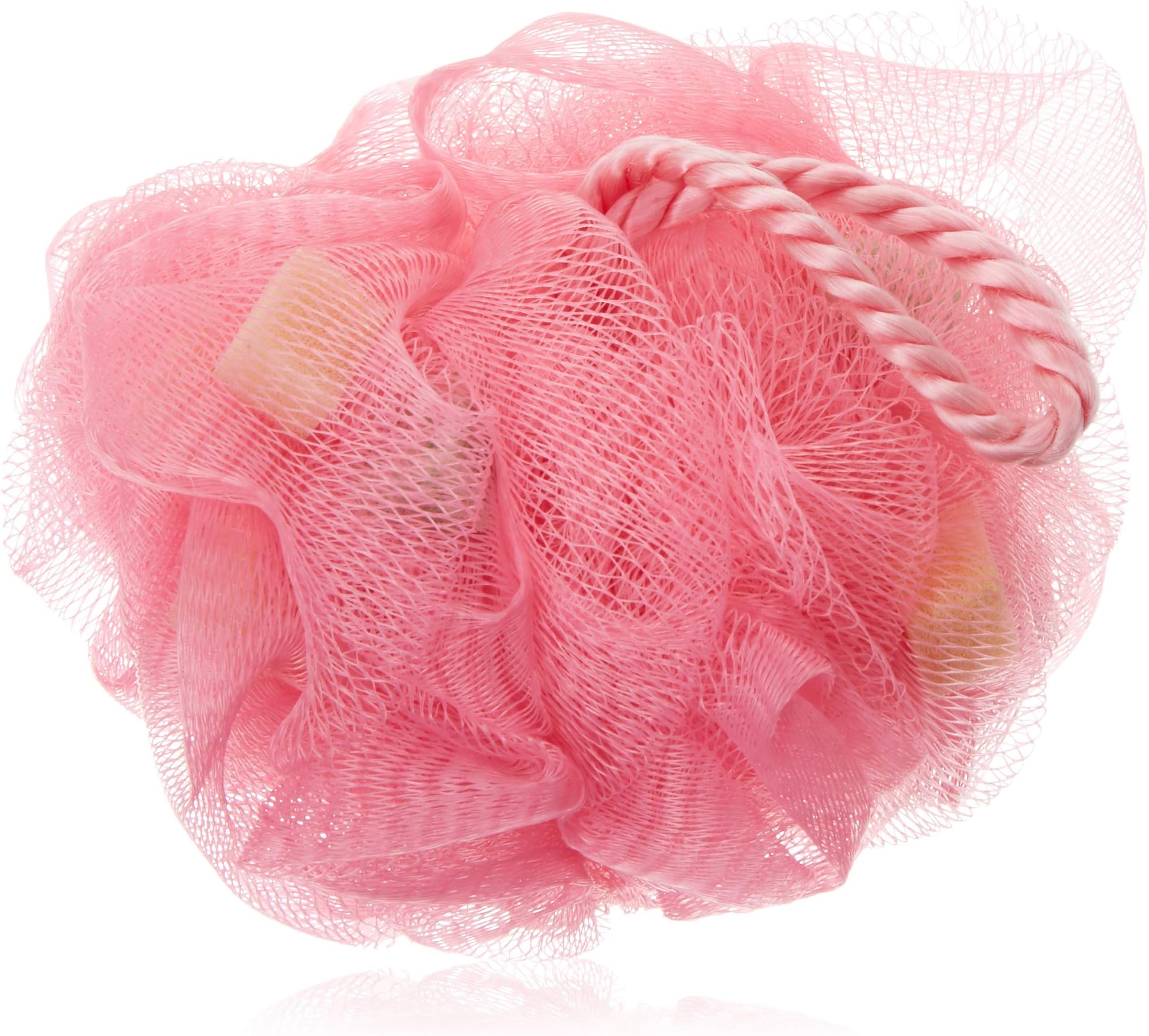 Bathery Polka Dot Nylon Bath Sponge with Strap, Pink