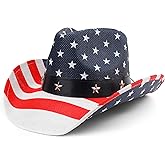 Melesh Unisex American Flag Cowboy Hat USA Falg Patriotic 4th of July Parade Western Cowgirl Hat