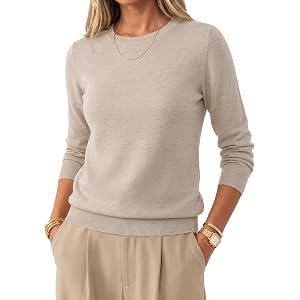 Arach&Cloz Women's 100% Merino Wool Long Sleeve Crew Neck Fall Work Sweater | Machine Washable, Lightweight & Breathable, Cas