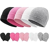 AQOKKA Baby Hats and Mittens Set Toddler Cotton Beanie Infant Cap No Scratch Gloves Newborn Hospital Hats