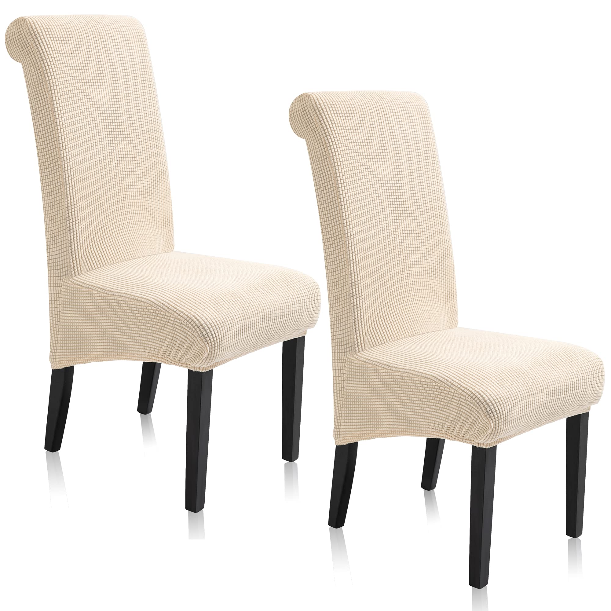 TIANSHU Long Back Twill Dining Chair Cover 2 Pack,Removable Washable Chair Slipcovers for Hotel Dining Room Ceremony Banquet Wedding Party Decor (2 Pack,Ivory)