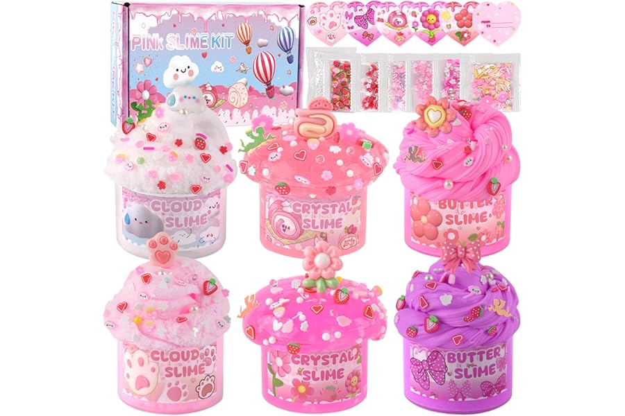 6 Pack Slimes, Pink Slime Kids, Cloud Slime kit for Girls Ages 8-12, Toys for Girls and Boys, for Kids Slime Set Party kit Goodie Bag Stuffers, 4 5 6 7 8 9 10 Year Old Girl Birthday Gift Cute Stuff