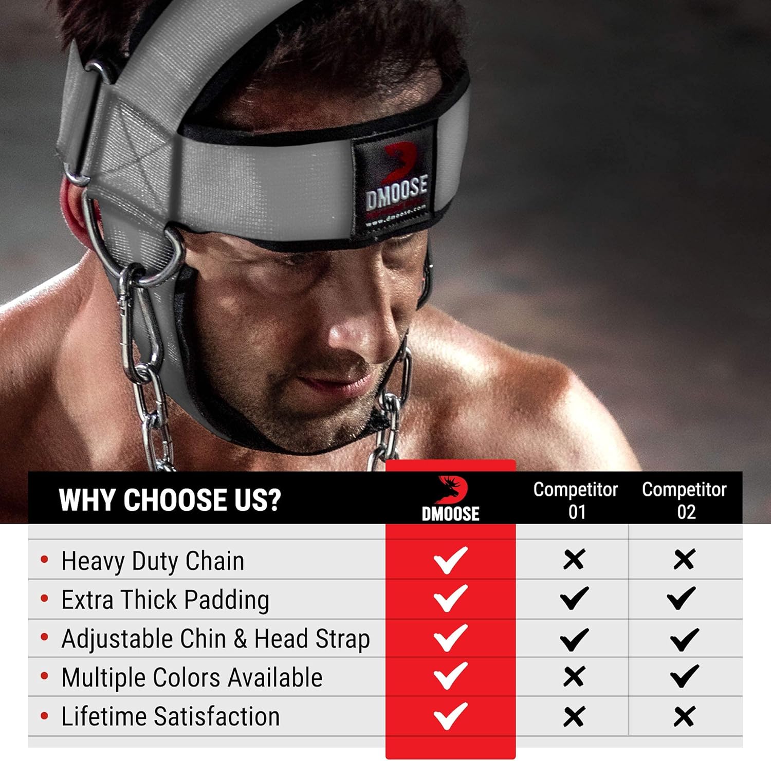 DMoose Neck Harness for Weight Lifting Neck Workout Builder Equipment for Training Gym Exerciser Head Harness Injury Recovery with Adjustable Long Steel Chain and Strap Improve Muscle Strength : Clothing