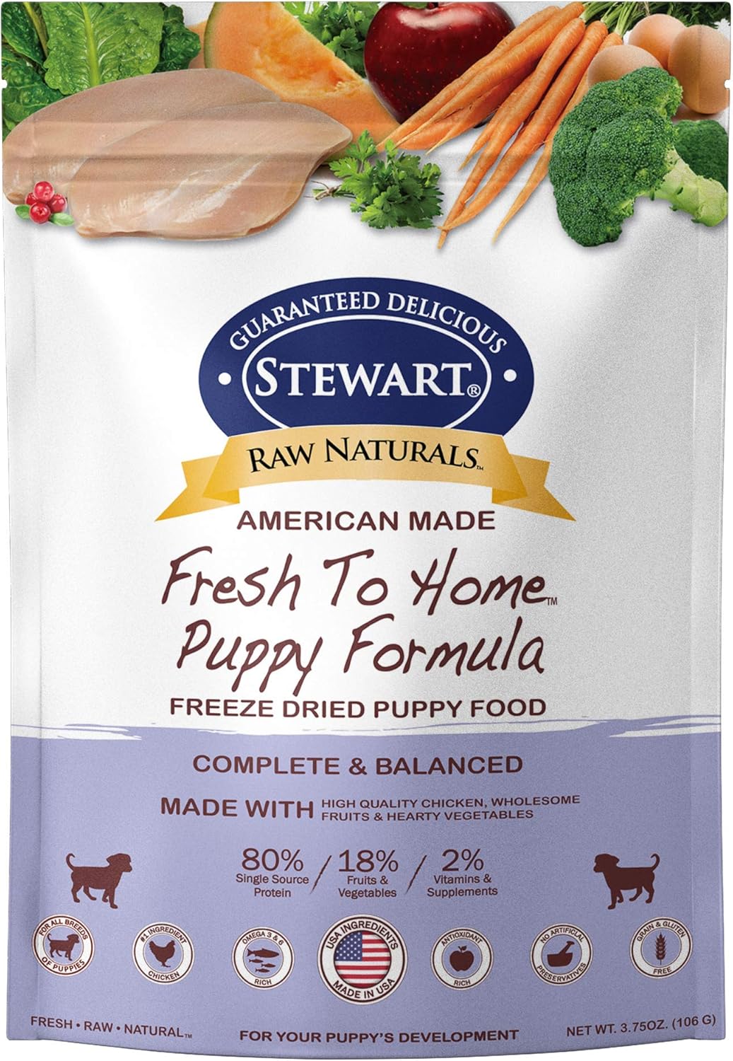 Stewart Raw Naturals Freeze Dried Puppy Food Grain Free Made in USA with Chicken, Fruits, & Vegetables for Fresh To Home All Natural Recipe, Trial Size