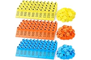 DoubleFill 300 Pcs Livestock Ear Tags for Sheep Goat Cattle 001-100 Number Plastic Sheep Ear Tags for Cow Pig Dog Deer Horse Farm Animal Identification (Yellow,Blue,Orange)