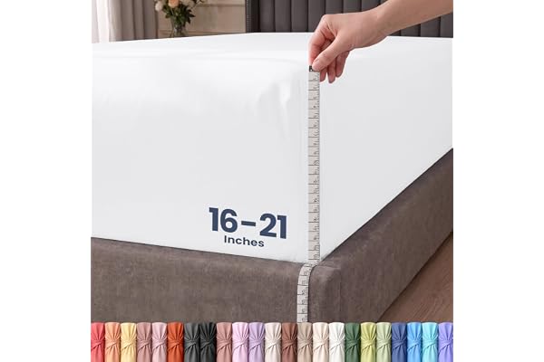 Extra Deep Pocket Queen Fitted Sheet, Fits 16-21 Inch Mattress, White | Luxurious Bedding, Deep Pocket Design, Wrinkle Free C