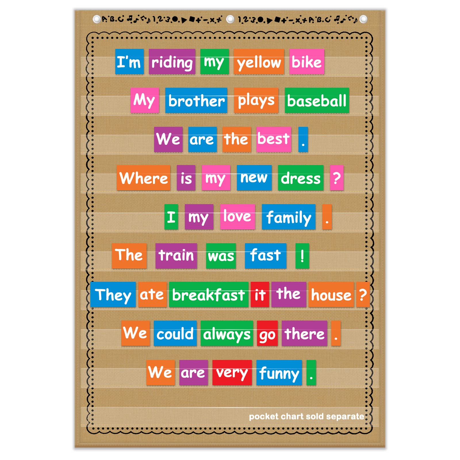 Photo 1 of EAMAY Standard Pocket Charts, Clear 10 Pocket Chart for Teacher Lessons in a Classroom or Home Use – Fits Standard 3” Sentence Strips and Word Cards, Brown