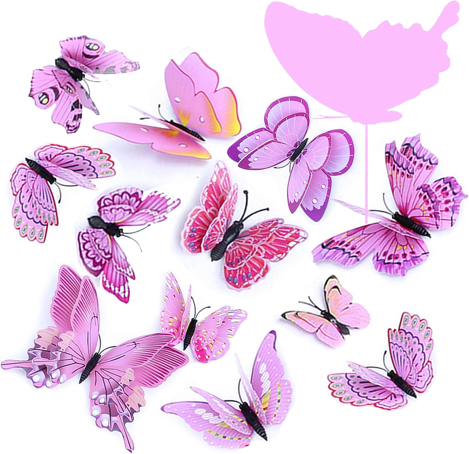 Decorative Garden Stakes - FENELY Butterfly Garden Decor Stakes,Double Wing Waterproof 3D Pink Butterflies Garden Ornaments Outdoor Decorations for Patio Lawn Yard PVC Gardening Art Christmas Whimsical Gifts