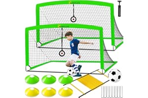 HOMEY SUPPLY Soccer Goal for Backyard, 2 Pack 6x4 ft Soccer Nets, Portable Pop Up Soccer Goals, Soccer Kit Training Equipment with Soccer Ball, Target, Agility Ladder and Cones, Youth Outdoor Sports Games