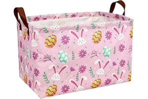 NIETEIN Kid Large Empty Easter Basket Personalized Fabric Bunny Easter Basket for Boy and Girl (Rabbit Easter Egg Pink)