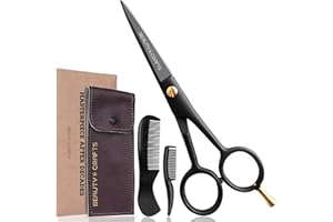 Beauty & Crafts- 5'' German Beard Mustache Scissors - 2 Mustache Comb for Facial Hair with Beautiful Pouch - Beard Trimming Scissors Use for Grooming, Cutting, and Styling of Mustache (Black)