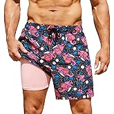 CoozySphere Mens Swimming Trunks 7 Inch Swim Shorts with Compression Liner Quick Dry Swimwear
