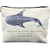 RYYCDOI Whale Shark Christian Makeup Bag Pouch, Christian Shark Gifts for Women, Bible Verse Gifts Isaiah 43:2, When you go through deep waters I will be with you