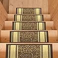 Machine Washable Bordered Design Non-Slip Rubberback 8.5" x 26" Traditional Stair Treads for Wooden Stairs, 7 Pack, Brown