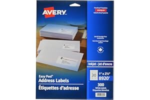 AVERY Address Labels with Easy Peel for Laser/Inkjet Printers, 1" x 2-5/8", White, Rectangle, 300 Labels, Permanent (8920) Ma