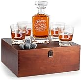 Personalized Whiskey Decanter Set – Custom 5-Pc Liquor Gift Set with 4 Glasses & Engraved Decanter – 750ml – Men’s Gift, Housewarming, Retirement, #1