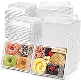 Hiceeden Set of 100 Sandwich Boxes with Clear Lids, White Paper Charcuterie Boxes, 5" Square Dessert Cake Boxes Food Grade fo