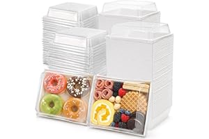 Hiceeden Set of 100 Sandwich Boxes with Clear Lids, White Paper Charcuterie Boxes, 5" Square Dessert Cake Boxes Food Grade fo