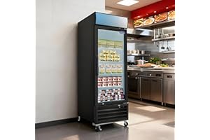 DORACOME Glass Door Merchandiser Freezer 19.3 Cu.ft Swing Door Commercial Reach-In Display Freezers with LED Top Panel Upright Freeze Storage