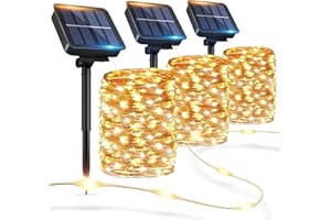 3 Pack Solar String Lights Outdoor, Total 300LED 100FT Solar Fairy Lights Waterproof, 8 Modes Dimmable Solar Powered Lights, 