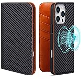 VISOUL Case for iPhone 16 Pro Max Wallet Case, Carbon Fiber Leather Wallet Phone Case with Card Holder Kickstand Flip Folio Cover Compatible with iPhone 16 Pro Max 6.9" (Black+Red Orange)