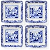 Spode Blue Italian Square Sauce Dishes - Set of 4, 3-Inch Porcelain Mini Serving Bowls with Intricate Scroll Border &amp; Scenic Motif - Decorative Tableware for Condiments &amp; Appetizers