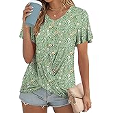 Addtoo Women's Summer 2026 Casual Tunic Wavy Short Sleeve Blouse Front Twist Tops Tee For Leggings