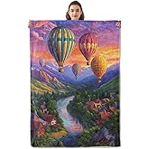 Kibue Hot Air Balloon Blanket Warm & Cozy Flannel Village Throw Blanket - Soft Plush Lightweight Blankets for Travel, Sofa, Bedroom, Office, Home Decor for Adults Kids Women 60"×50"