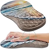 Hokafenle Ergonomic Mouse Pad Wrist Support, Wrist Rest Mousepad for Carpal Tunnel Pain Relief with Integrated Memory Foam Slope Massage Bulge (11.8x7.9 inch,Beach Sunset