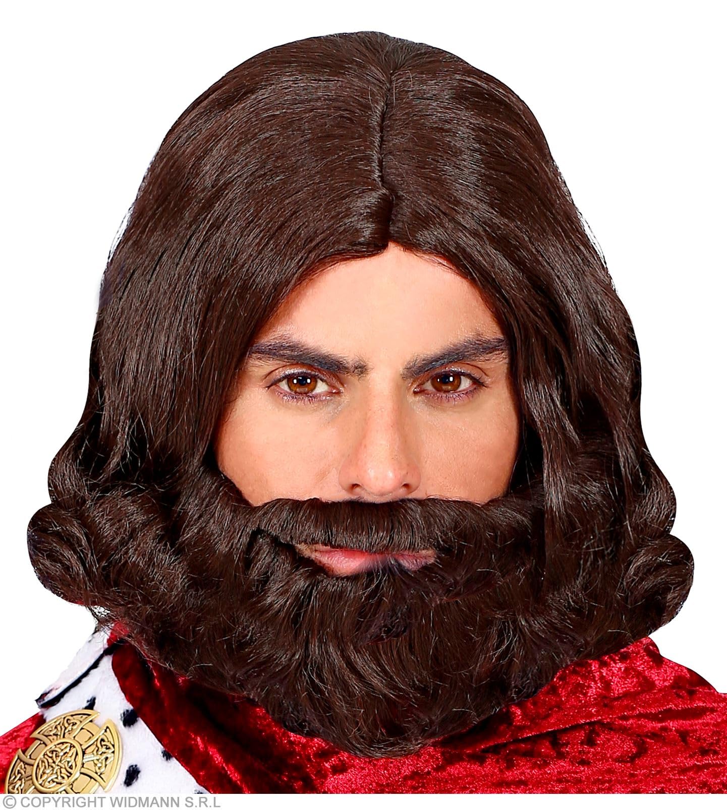 Widmann 01167 Medieval King Wig with Beard, Brown - Royal Costume Accessory for Adults, Standard Size, Ideal for Halloween, Cosplay, Renaissance Fairs, Theater Performances, and King-Themed Events