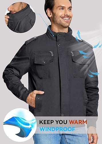 EKLENTSON Mens Winter Windbreaker Jacket Cotton Stand Collar